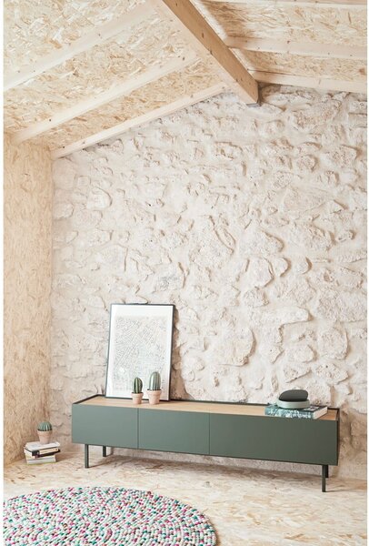 Masă TV verde/în culoare naturală cu aspect de lemn de stejar 180x45 cm Arista – Teulat