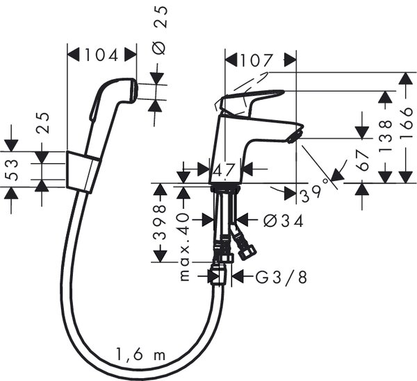 Hansgrohe Logis baterie lavoar cu duș bideu stativ crom 71290000