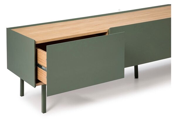 Masă TV verde/în culoare naturală cu aspect de lemn de stejar 180x45 cm Arista – Teulat