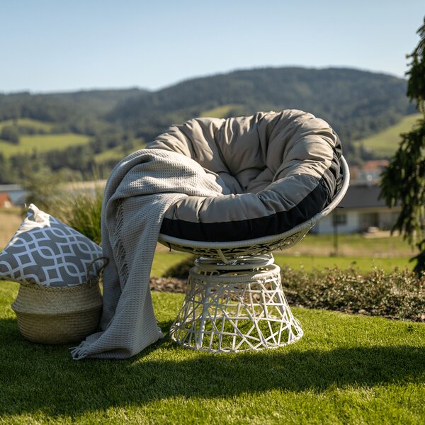 KONDELA Scaun pivotant cu pernă, alb / gri-maro / negru, TRISS BIG