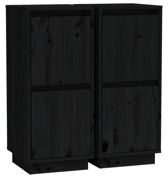 Servante, 2 buc., negru, 31,5x34x75 cm, lemn masiv de pin