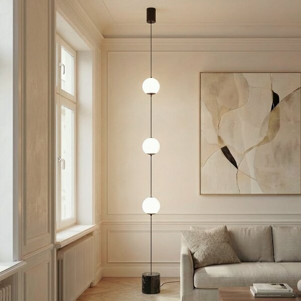 Lucande Lampadar LED Darrow, negru/opal, sticlă, dimabil, reglabil, Alb, Camera de zi / sufragerie, Sticlă, Modern