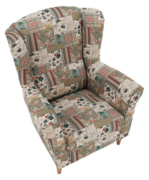 KONDELA Fotoliu, material textil în stilul patchwork viorica 1, CHARLOT