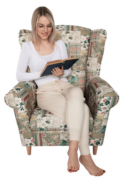 KONDELA Fotoliu, material textil în stilul patchwork viorica 1, CHARLOT