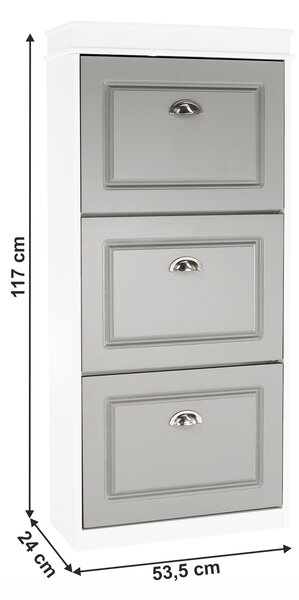 KONDELA Pantofar, 3 compartimente, gri/alb, SEBER TYP 2