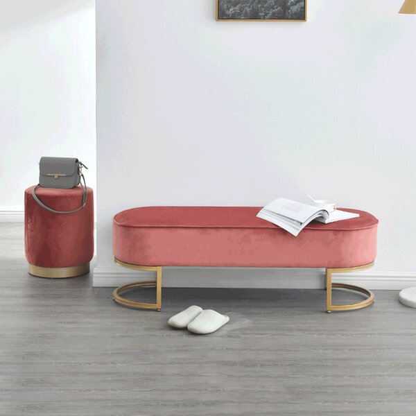 KONDELA Bancă de design, ţesătură de catifea roz/crom auriu, MIRILA NEW