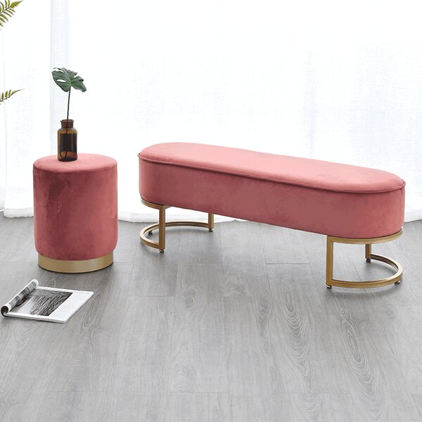 KONDELA Bancă de design, ţesătură de catifea roz/crom auriu, MIRILA NEW
