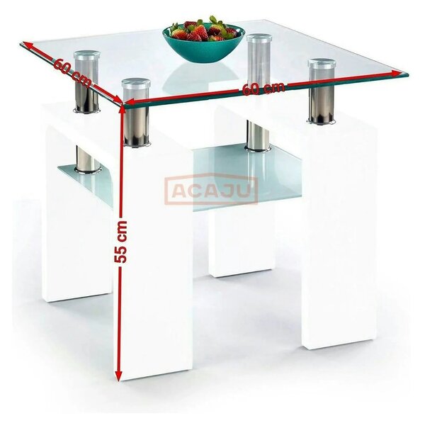 Masuta cafea DIANA H, transparent/stejar sonoma, 60x60x55 cm