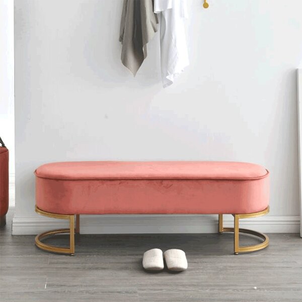KONDELA Bancă de design, ţesătură de catifea roz/crom auriu, MIRILA NEW