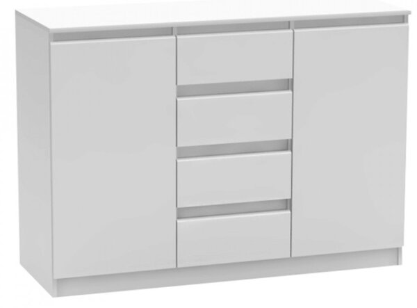 Comodă cu 2 uşi şi 4 sertare, albă, 133,6x49x95,4 cm - TP281064