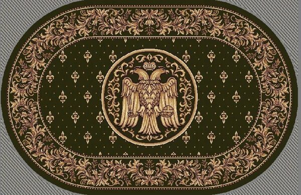 Covor Lotos, Model Bisericesc, 15077, Verde, Oval, Diverse Dimensiuni, 1800 gr mp