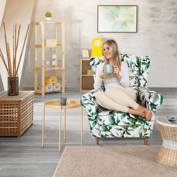 KONDELA Fotoliu, material textil model frunze verzi, CHARLOT