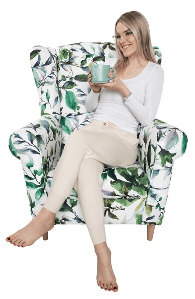 KONDELA Fotoliu, material textil model frunze verzi, CHARLOT
