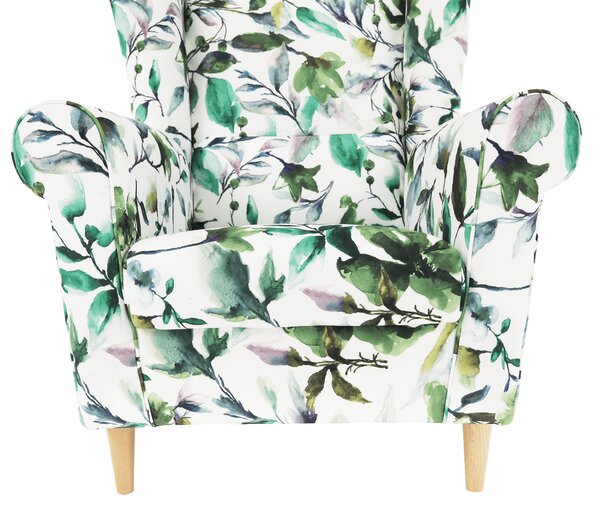 KONDELA Fotoliu, material textil model frunze verzi, CHARLOT
