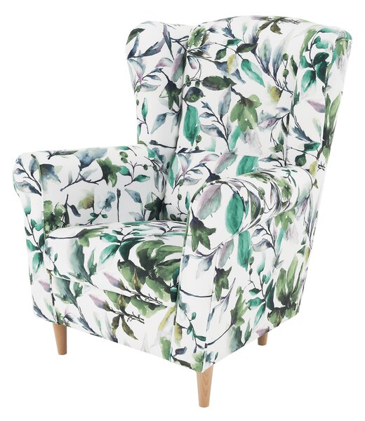KONDELA Fotoliu, material textil model frunze verzi, CHARLOT