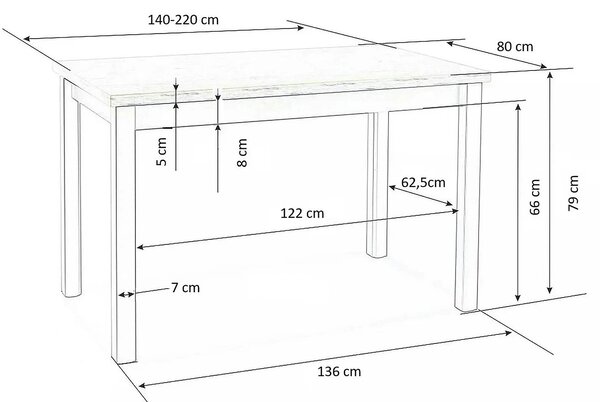 Masa extensibila TIAGO, stejar/negru, 140/220x80x76 cm