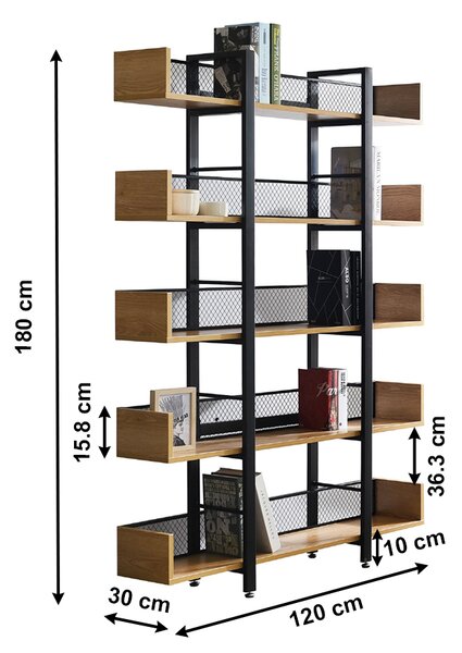KONDELA Raft cu 5 poliţe, negru / salcâm, KILIS TIP 2