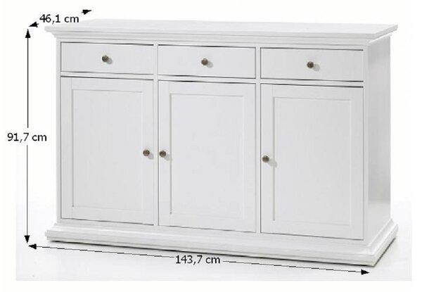 KONDELA Comodă, PAL înfoliat/MDF lăcuit, alb, PARIS 77824