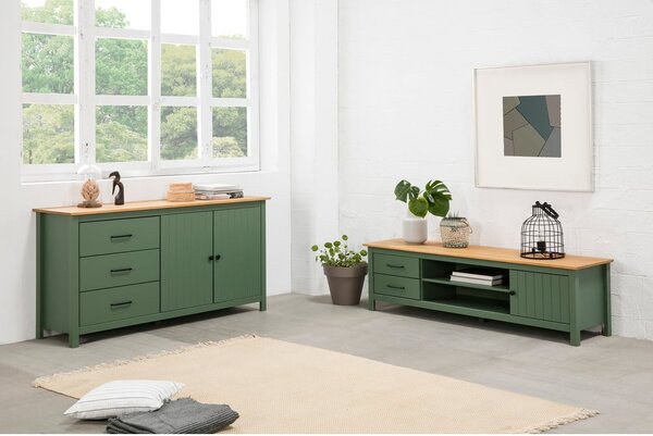 Masă TV verde/în culoare naturală din lemn masiv de pin 158x47 cm Miranda – Marckeric