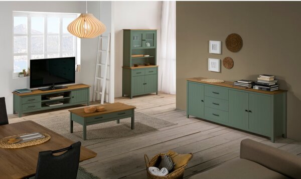 Masă TV verde/în culoare naturală din lemn masiv de pin 158x47 cm Miranda – Marckeric
