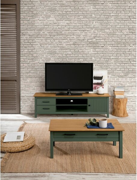 Masă TV verde/în culoare naturală din lemn masiv de pin 158x47 cm Miranda – Marckeric