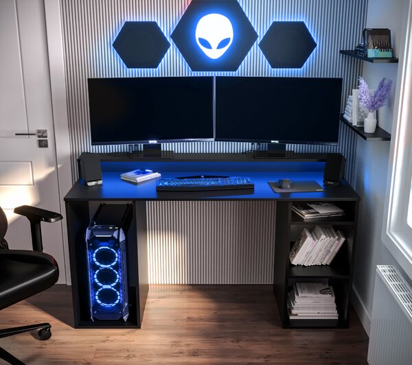 Masă PC pentru gaming Garrick 1 (negru) (cu iluminat LED RGB). 1064134