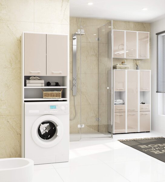 Dulap de baie suspendat Farid TYP5 (Alb + cappuccino lucios). Promo -20%. 1069887