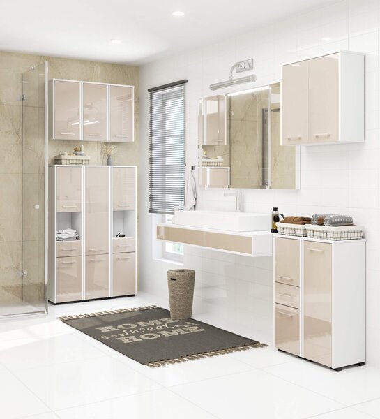 Dulap de baie suspendat Farid TYP5 (Alb + cappuccino lucios). Promo -20%. 1069887