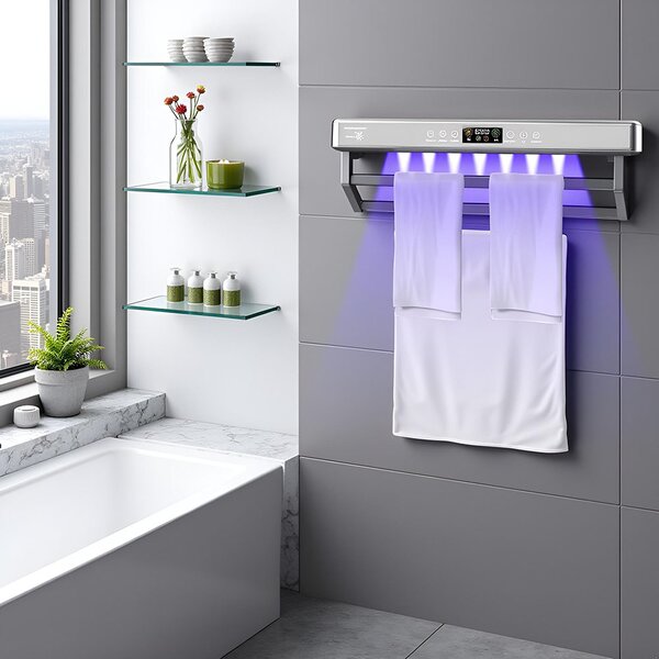 Uscător de prosop baie sau bucatarie cu sterilizator UV, pe perete, 60 cm, 450W, ElectricSun PREMIUM Gri