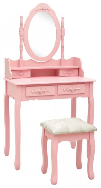 Set masa de toaleta cu taburet roz 75x69x140 cm lemn paulownia - V289315V