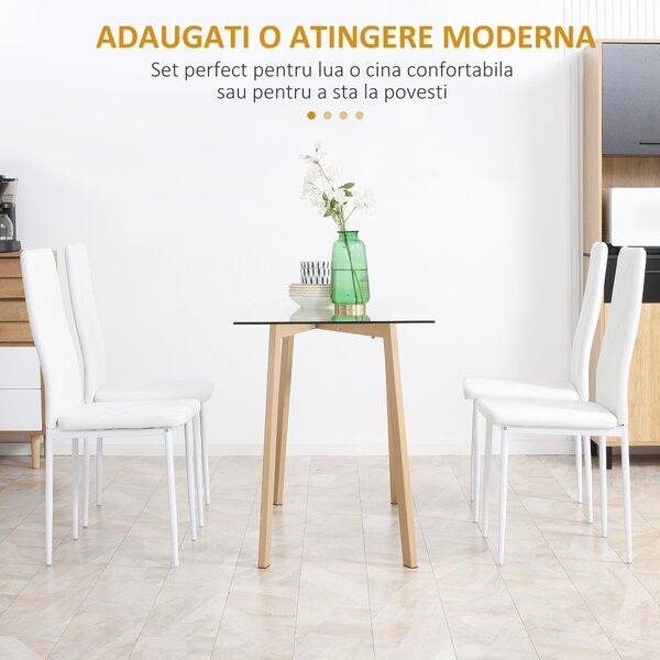 Set 4 scaune bucatarie HOMCOM cu spatar inalt, scaune moderne din piele artificiala si otel, 41x50x97cm, alb | Aosom Romania