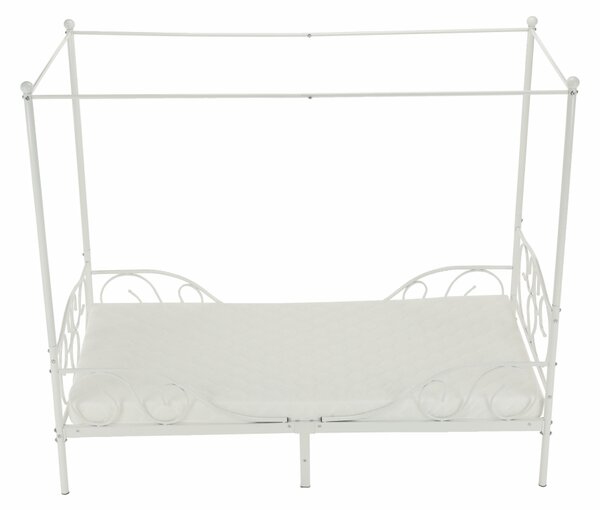 KONDELA Pat metalic cu baldachin, alb, 90x200, ADELISA