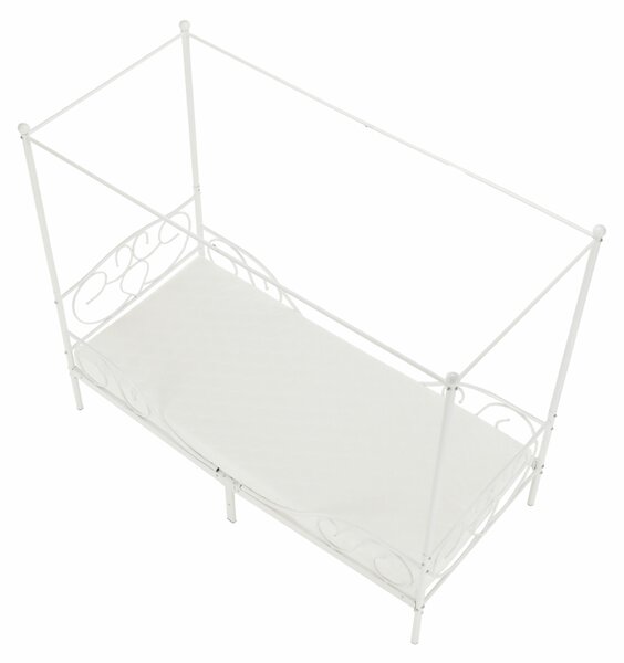 KONDELA Pat metalic cu baldachin, alb, 90x200, ADELISA
