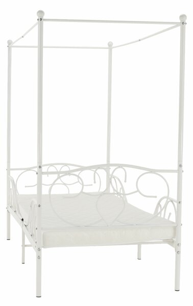 KONDELA Pat metalic cu baldachin, alb, 90x200, ADELISA