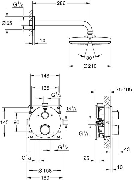 Grohe Grohtherm set de duș ascuns cu termostat cu duș de ploaie StarLight Chrome 34726000
