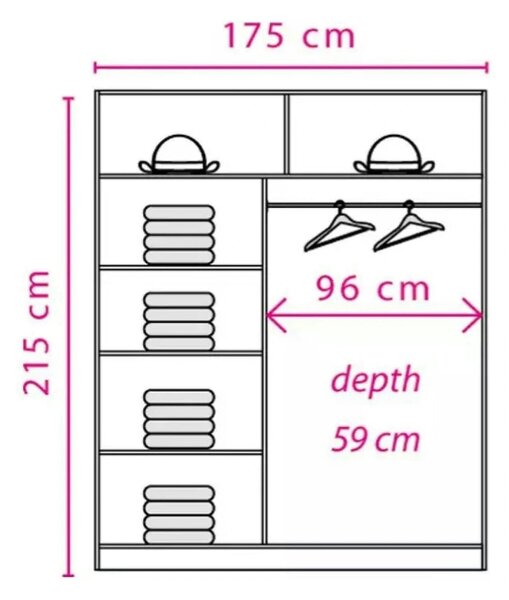 Dulap EFFECT, stejar sonoma, PAL melaminat, cu 2 usi, 175x59x215 cm