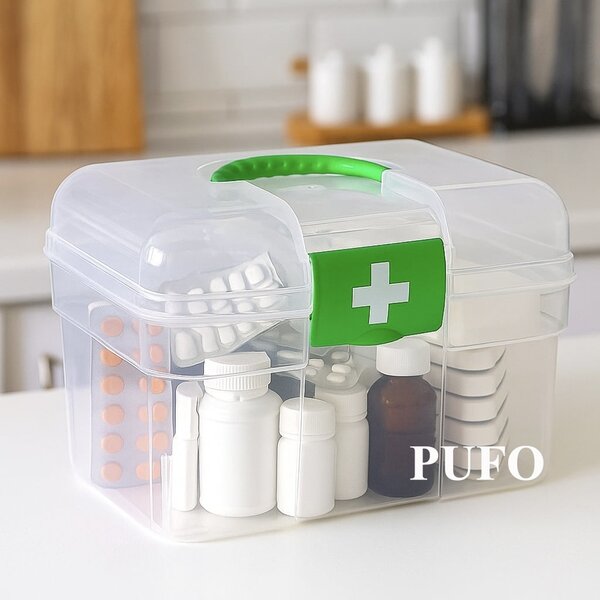 Cutie organizator depozitare si pastrare medicamente, Pufo Medicine, 21 x 14 cm- depozitare si pastrare sigura