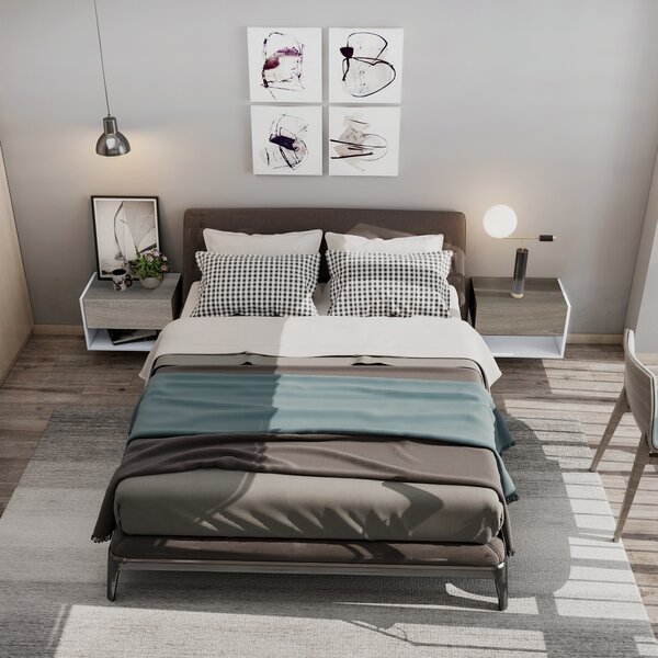 HOMCOM Set 2 Noptiere Suspendate, Dulapuri de Dormitor cu Design Modern, Spațiu de Depozitare, 35x32x22.5cm, Stejar și Negru | Aosom Romania