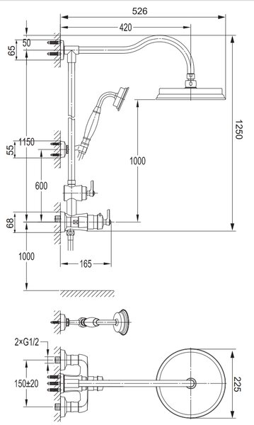 Omnires Armance set de duș perete cu termostat auriu AM5244/6GL