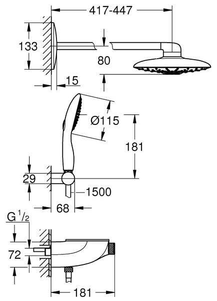Grohe Rainshower set de duș ascuns cu termostat cu duș de ploaie StarLight Chrome 26443000