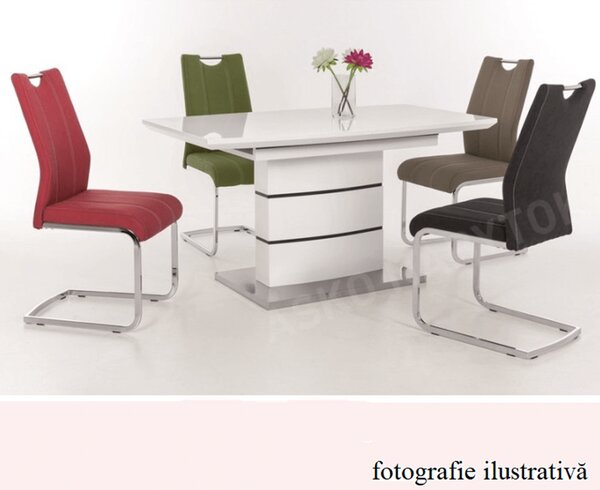 KONDELA Masă extensibilă de bucătărie, alb strălucitor HG, 140-180x90 cm, MEDAN