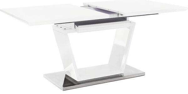 KONDELA Masă dining, pliabilă, alb luciu extra ridicat / oţel, 160-220x90 cm, PERAK