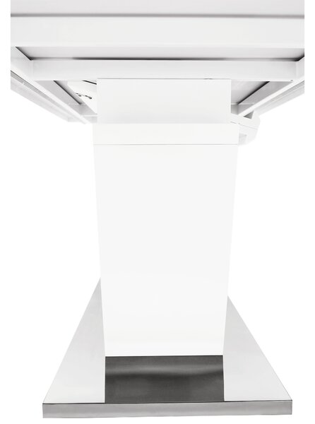 KONDELA Masă dining, pliabilă, alb luciu extra ridicat / oţel, 160-220x90 cm, PERAK
