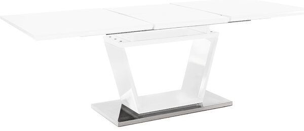 KONDELA Masă dining, pliabilă, alb luciu extra ridicat / oţel, 160-220x90 cm, PERAK