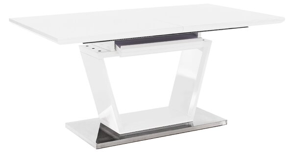 KONDELA Masă dining, pliabilă, alb luciu extra ridicat / oţel, 160-220x90 cm, PERAK