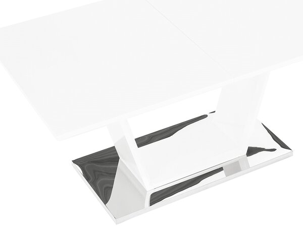 KONDELA Masă dining, pliabilă, alb luciu extra ridicat / oţel, 160-220x90 cm, PERAK