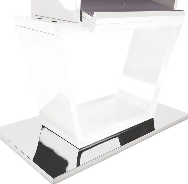 KONDELA Masă dining, pliabilă, alb luciu extra ridicat / oţel, 160-220x90 cm, PERAK
