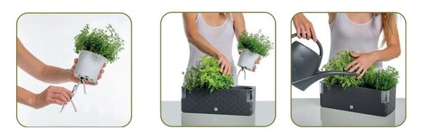 Ghiveci cu sistem de auto-udare Flower Lover Cobble Trio, 40 x 14 cm, verde fistic