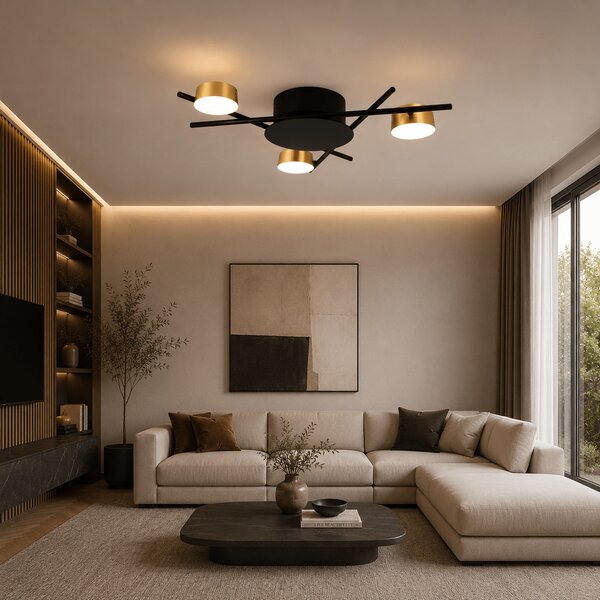 Plafonieră LED Modernă Erste Kira 590x70mm 3x6W 1080lm 3000K Negru Auriu Corp Iluminat Interior Minimalist Eficient Decorativ Pentru Dormitor