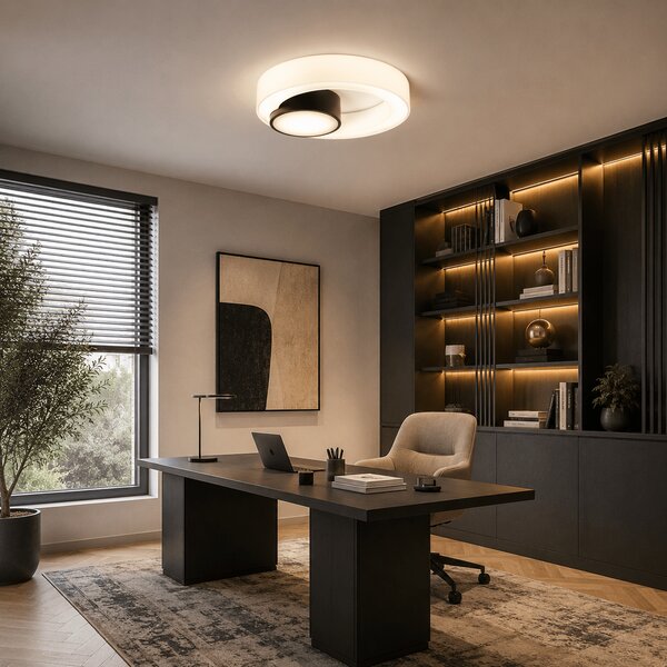 Plafonieră LED modernă Erste Donut 500mm 45W 2250lm, CCT 3000K-6000K reglabilă prin telecomandă, design circular alb-auriu pentru interior
